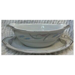 Valmont China Royal Wheat Gravy Boat w Attached Underplate EUC